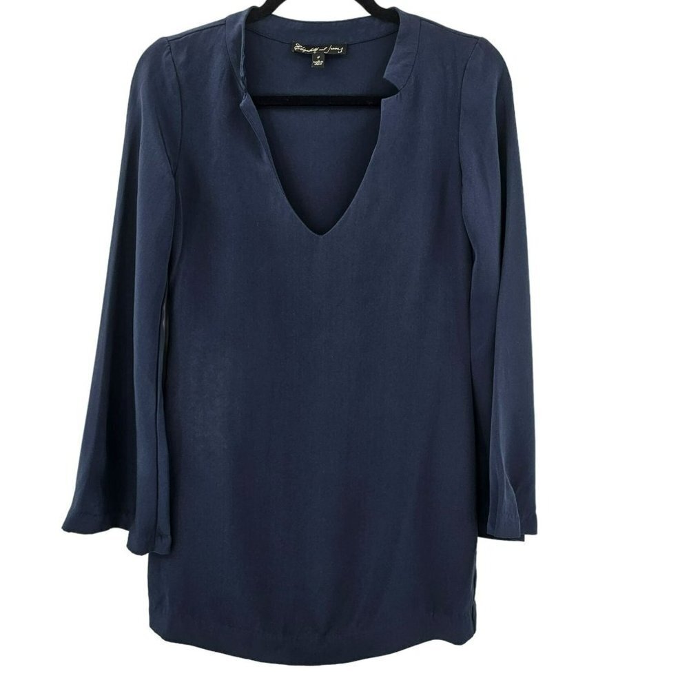 Elizabeth & James Blue Dress Silk Bell Sleeves Designer Revolve Womens Size 4 - Picture 8 of 8